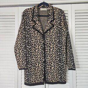 Dana Buchman Wool Leopard Animal Print Cardigan Sweater Medium mob wife